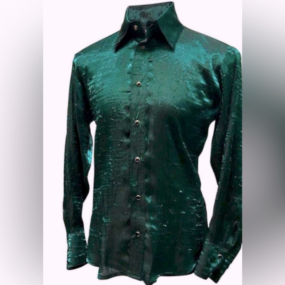 Shrine  Gothic Rocker Formal Dress Shimmer Shirt  Green